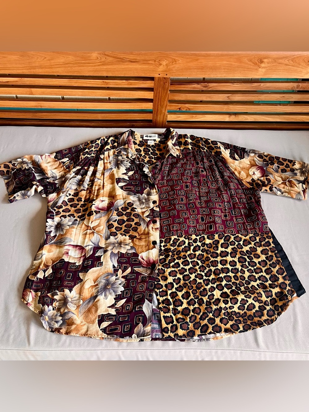 Vintage We Be Bop Women’s Patchwork Short Sleeve Blouse Multicolor | Size 4X